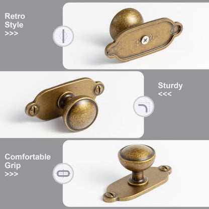6Pack Antique Brass Cabinet Knob with Backplate Round Drawer Knob - color: Antique Brass, style: Keelplate