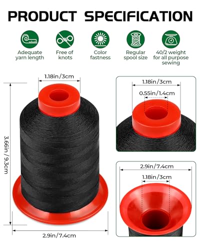 FIVEIZERO Extra Strong Upholstery Thread,1000m Bonded Nylon Thread, Black - color: Black