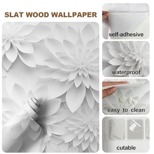 Peel and Stick Wallpaper White Gray Lotus Floral Feature - color: White& Gray, size: 17.7" x 393.7"