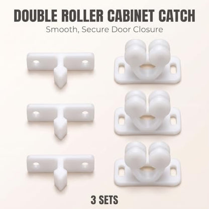 3Pcs White Marine Boat Ball Catch Door Cupboard Spring Back Plates Roller Latch Plastic Catches Cabinet Hardware Tools and Home Improvement