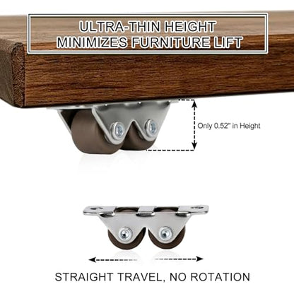 0.5" Dual‑Wheel Mini Caster Wheels, Micro Fixed Rigid, 8‑Pack,26 lbs/Caster - size: DOUBLE WHEEL-8pcs