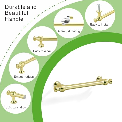 TUNNY 5 Pack Retro Cabinet Handles Brushed Gold 10 Inch/254mm Kitchen Cabinet Pulls, Cabinet Pulls Kitchen Cabinet Hardware Drawer Pulls TU10188 - color: Brushed Gold, size: 10"(254mm)Hole Center-5Pcs