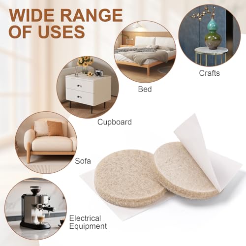 Felt Furniture Pads 114 PCS, 7 Sizes, Felt Pads for Chair Legs, Suitable for Round and Square Chair Legs, to Prevent Scratches, Reduce Noise and Protect the Floor (Beige)