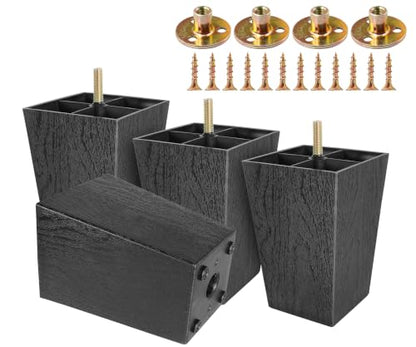 4pcs Plastic Square Legs 5" with Plate Nuts, M8-1.25 Thread - size: 5 Inch, M8-1.25 Metric Bolts
