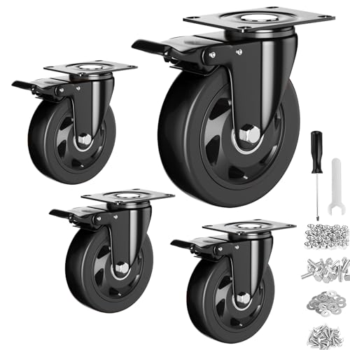 3 Inch Caster Wheels Heavy Duty with Brake, Casters Set of 4 - color: Black, size: 3 Inch
