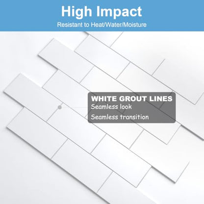 2026 New Upgrade Peel and Stick Backsplash Tile, Peel and Stick 11.34" X 11.57" Wall Tile for Kitchen, Bathroom, Fireplace, Laundry (Pure White, 10 Packs) - color: Pure White