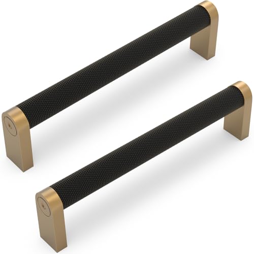 30 Pack Matte Black and Champagne Bronze Cabinet Pulls knurled 5 Inch Hole Centers Kitchen Cabinet Handles Drawer Pulls Cabinet Hardware - color: Black and Champagne, size: 5'' Hole Center(128mm)