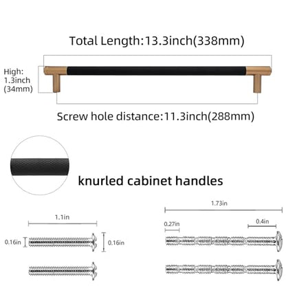 6 Pack 11.3 Inch Black And Champagne Bronze Kitchen Cabinet Handles - color: Black And Champagne Bronze, size: 11-1/3'' Hole Center(288mm)
