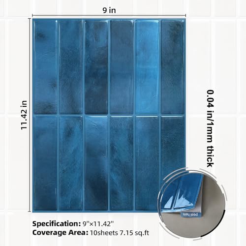 Peel and Stick Backsplash Tile for Kitchen - color: Deep Sea Blue