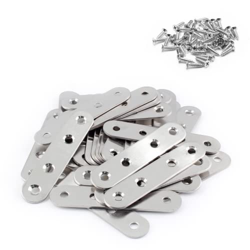 30Pcs 80mm/3" Stainless Steel Straight Brace Metal Joining Plates Heavy Duty Flat Mending Bracket Connector - size: 80mm/3", 30 Pcs