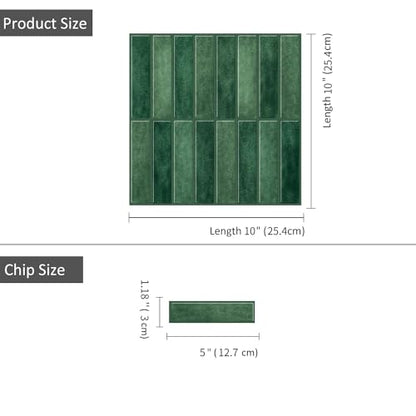 Alwayspon 10 Sheets 3D Peel and Stick PVC Backsplash Tiles, 10"x10" Self-Adhesive Wall Tile Stickers Stick on Subway Tiles for Kitchen Bathroom, Dark Green - color: T80561