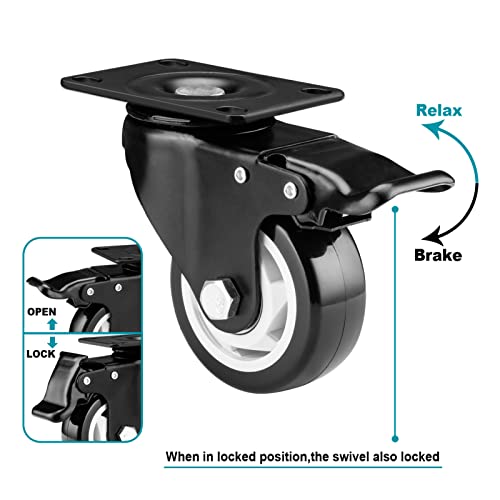Caster Wheels-3 Inch Swivel Casters Set of 4 Heavy Duty with Brake - color: Black, size: 3"8pack Black