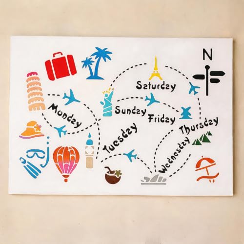TIAMECH A4 Reusable World Travel Landmark Stencil for Painting - color: World Travel Landmark