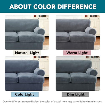 2 Pieces T Cushion Chair Covers with Arms Thick Velvet Couch Cover Stretch T Cushion Sofa Covers for Living Room Chair Cover with Individual T Cushion Covers , Washable (1 Cushion Chair, Stone Blue) - color: Stone Blue, size: Armchair (1 Cushion)