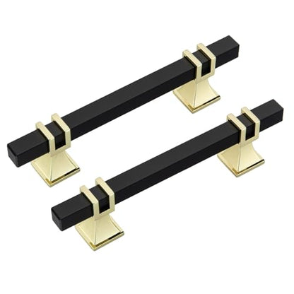 Rergy 10 Pack 3-3/4 Inch Black and Gold Cabinet Handles, Solid Zinc Alloy - color: Black and Gold, size: 3-3/4 Inch Hole Center