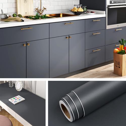 Livelynine Dark Grey Peel and Stick Wallpaper for Bathroom Renter Friendly Cabinet Vinyl Wrap for Kitchen Countertop Covers Waterproof Gray Contact Paper for Cabinets Desk Wallpaper 15.8x78.8 Inch - size: 15.8" x 78.8"