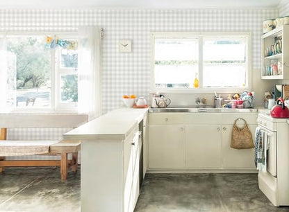 Plaid Wallpaper Neutral Wallpaper 196"×17.3" Checkered Wall Paper Peel and Stick Modern Beige Contact Paper for Cabinets Vinyl Renter Friendly Waterproof Self-Adhesive Bathroom Kitchen Bedroom - color: Beige and White, size: 17.3" x 196"