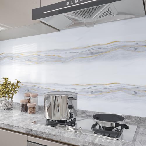 CHIHUT 12"x100" Marble Countertop Contact Paper Thick Waterproof White Marble Peel and Stick Wallpaper for Countertops Self Adhesive Removable Glossy Vinyl Film for Kitchen Cabinets Wall Covering - size: 12" x 100"