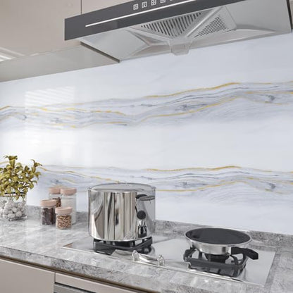 CHIHUT 12"x100" Marble Countertop Contact Paper Thick Waterproof White Marble Peel and Stick Wallpaper for Countertops Self Adhesive Removable Glossy Vinyl Film for Kitchen Cabinets Wall Covering - size: 12" x 100"