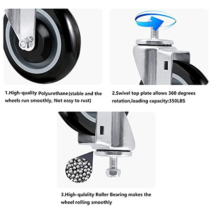 5" Casters Replacement Shopping Cart Wheels, Polyurethane Stem Casters Set of 4 Wheels for Cart Loading Capacity 1400lbs Total - style: 5 inch Black