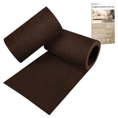 Velvet Couch Repair Patch Self Adhesive, Large Fabric Patch for Sofa & Furniture, No Sewing Repair Tape for Upholstery, Car Seat & Handbag (4.3" x 30", 2 Pack, Dark Brown) - color: Dark Brown