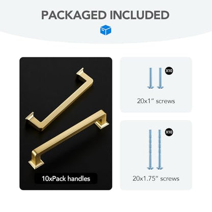 HOME EDIT Brushed Gold Cabinet Handles Zinc Pulls 5 Inch 10 Pack - color: Brushed Gold, size: 5 inches Hole Center