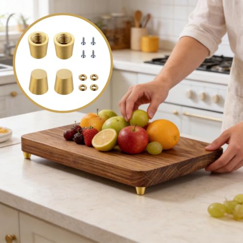 4PCS Brass Cutting Board Feet with Screws & Washers,Decorative Metal Furniture Feet for Jewelry Box Walnut Wood Board Display Tray,Professional Raised Cabinet Feet for Kitchen Appliances Countertop