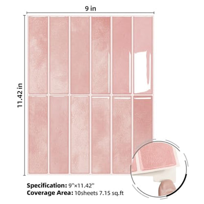Peel and Stick Backsplash Tile for Kitchen, 10 Sheets, 11.42''x9'' - color: Pink