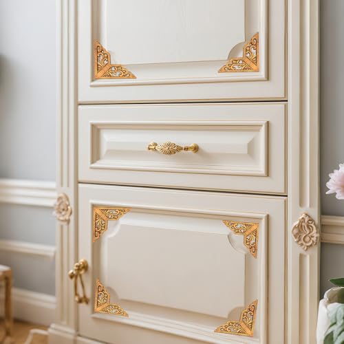 Wood Appliques 4PCS 4.7in Corner Onlays Carved Wood Furniture Trim - size: 4.7inch(12cm)