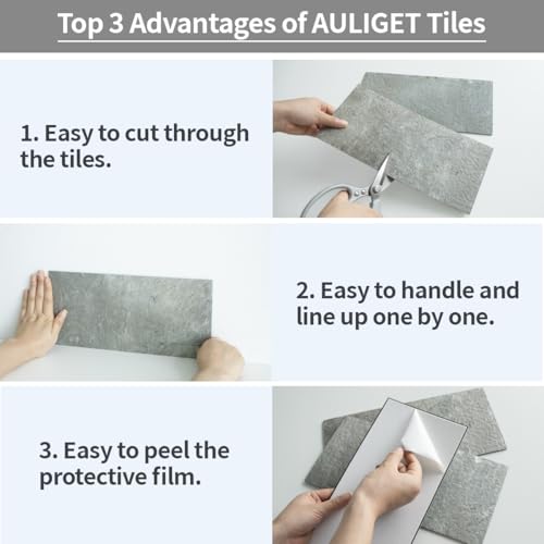 AULIGET 20-Piece Mountain Rock Peel and Stick Backsplash Wall Tiles, 6" x 12" PVC Faux Stone Stick on Tiles for Backsplash Kitchen, Bathroom, Laundry Room, Camper, Fireplace - color: Mountain Rock, size: 20 Sheets, 6"x12"x0.12"
