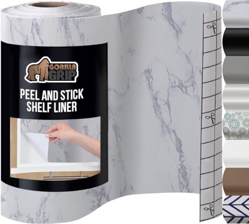 GORILLA GRIP® Peel and Stick Paper, Cabinet Liner, 11.8"x20' White Marble - color: Marble, size: 240"w X 11.8"l