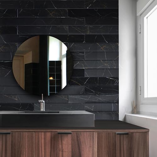 Smart Tiles Peel and Stick backsplash, Subway Marquina Black, 22.56"x11.57" - color: Marquina Black