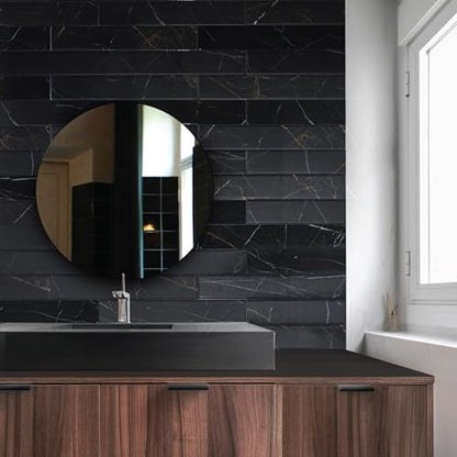 Smart Tiles Peel and Stick backsplash, Subway Marquina Black, 22.56"x11.57" - color: Marquina Black
