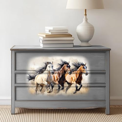 Peacoblue Running Horses Rub On Transfers for Furniture Craft 6"x12" - style: Calloping Herd of Horses