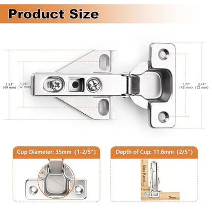 Probrico Soft Opening Kitchen Cabinet Hinges 2 Pairs (4 Pieces), Brushed Satin Nickel Face Frame Mounting Concealed Hinges for Kitchen Cupboard Hardware, with Mounting Screws
