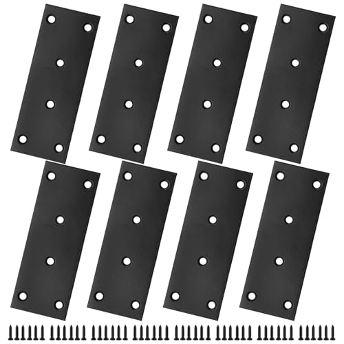 VIKKSAER 8Pcs Black Mending Plate with Screws, Stainless Steel Metal Flat Straight Brace Bracket, Double-Wide Joining Plate for Cabinets, Bookshelves & Tables (5 x 1.9 x 0.65 inch) - size: 5 x 1.9 x 0.65 inch