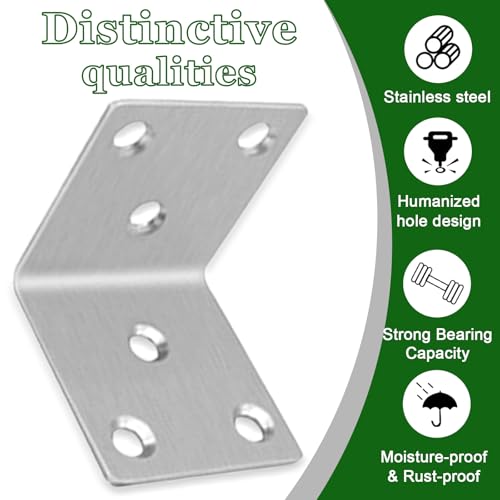 40PCS L Brackets 2X2X0.08IN 304 Stainless Steel Corner Braces - size: 2X2X0.08IN