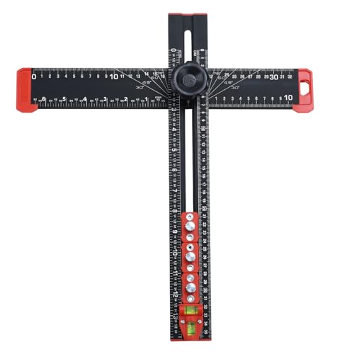 Professional 4 in 1 Drilling Positioning Ruler, 14"/35cm Multifunctional T-Square Ruler, Aluminum Alloy Woodworking Angle Ruler, Cabinet Hardware Jig for Precision Hole Punching Measure and Marking
