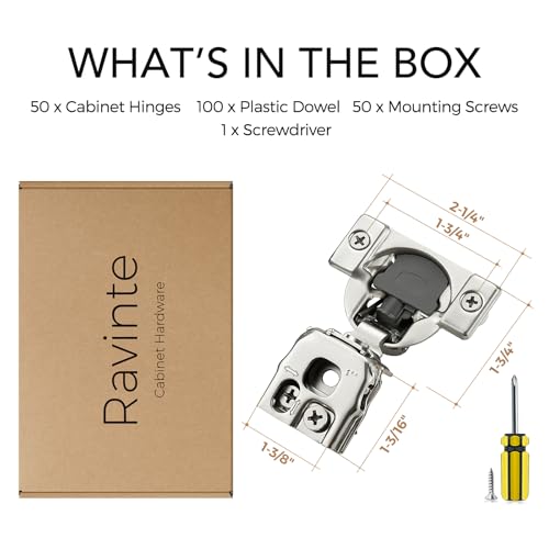 Ravinte 1 Inch Overlay Soft Close Hinge Kitchen Cabinet Hinges 50 Pack - size: 1 inch Overlay