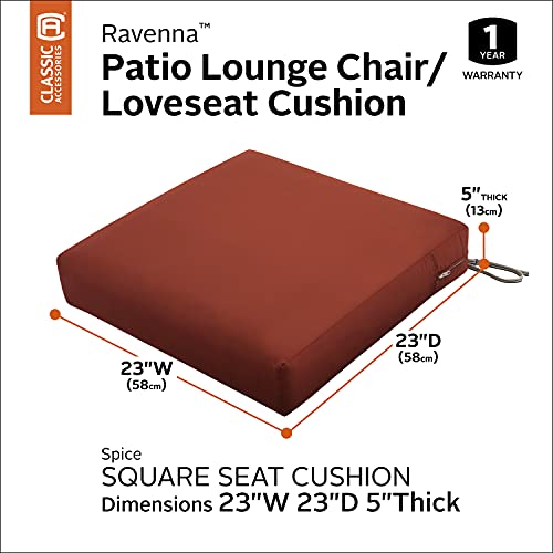 Classic Accessories Ravenna Water-Resistant 23 x 23 x 5 Inch Square Patio Seat Cushion Slip Cover & Foam, Spice, Lounge Chair Cushion - color: Spice, size: 23"W x 23"D x 5"Thick