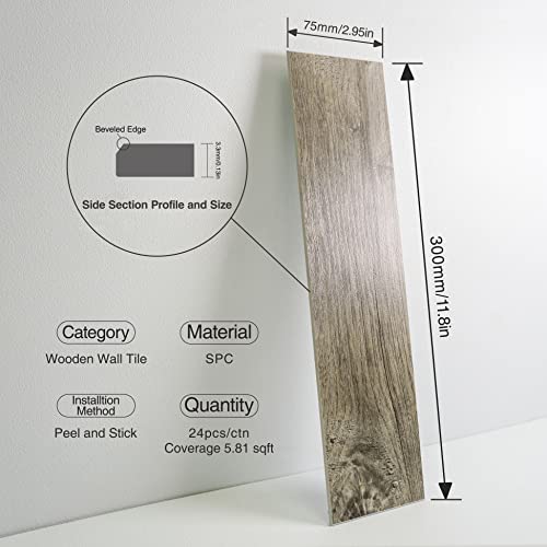 COLAMO 24PCS Peel and Stick Tile Backsplash, Thick Rigid Grey Oak Weathered Self Stick Faux Shiplap Paneling,Stick On Wood Plank Accent Wall Subway Brick Tile for RV,Adhesive Kitchen Backsplash - color: Oak-Athens Grey