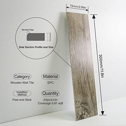 COLAMO 24PCS Peel and Stick Tile Backsplash, Thick Rigid Grey Oak Weathered Self Stick Faux Shiplap Paneling,Stick On Wood Plank Accent Wall Subway Brick Tile for RV,Adhesive Kitchen Backsplash - color: Oak-Athens Grey