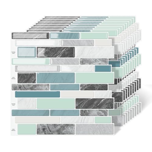 10-Sheet Peel and Stick Kitchen Backsplash Tiles - color: Blue Green