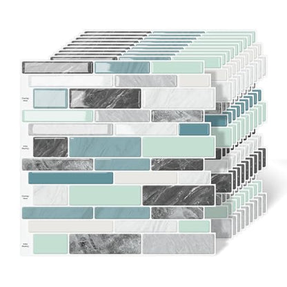 10-Sheet Peel and Stick Kitchen Backsplash Tiles - color: Blue Green