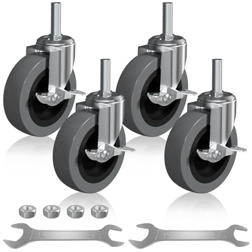 4 Inch Caster Wheels 1/2" -13 x 1-1/2" Locking Threaded Stem Castor 4 Pack - size: 1/2" -13 x 1-1/2"