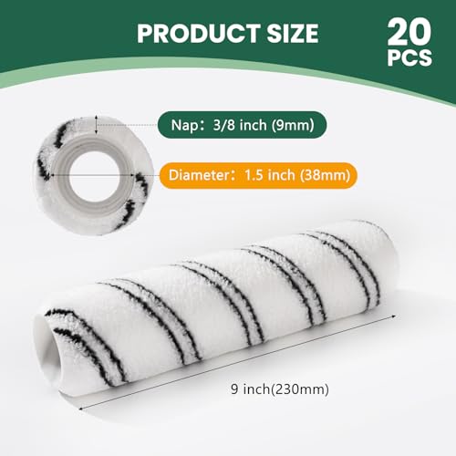 Microfiber Paint Roller 9 Inch, 3/8 Inch Nap, 20 Pack - color: 9 inch paint roller 20 pack