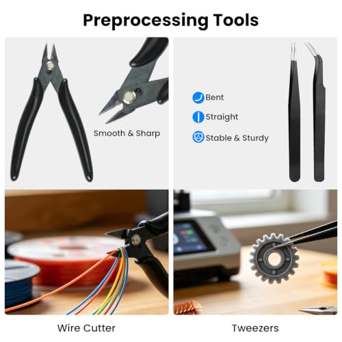 52 PCS Printer Accessories Tool Kit for 3D Printer, Compatible with FDM SLA Printing Machine, Includes Scraper, Tweezers, Nozzle Cleaning Needles, Deburring Tool, Flush Cutters for Beginner Printing