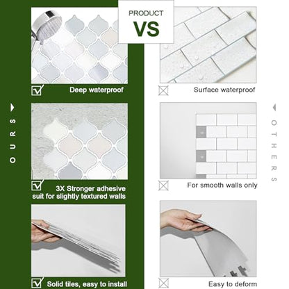 STICKGOO Arabesque Peel and Stick Backsplash Tile for Kitchen, Light Tones - color: Light Tones
