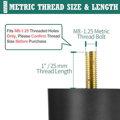 4pcs Plastic Furniture Legs 2" with T-Nuts, M8-1.25 Thread Bolt - size: 2 Inch, M8-1.25 Metric Thread Bolts