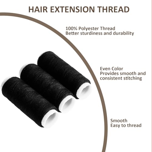 VCAY Hair Extension Sewing Kit,3 Rolls Weaving Thread,10 Curved Needles - color: Threads